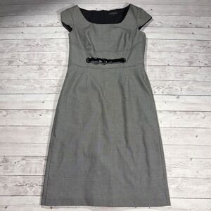 Tahari Arthur S Levine Black White Houndstooth Sheath Dress Belted Size 6